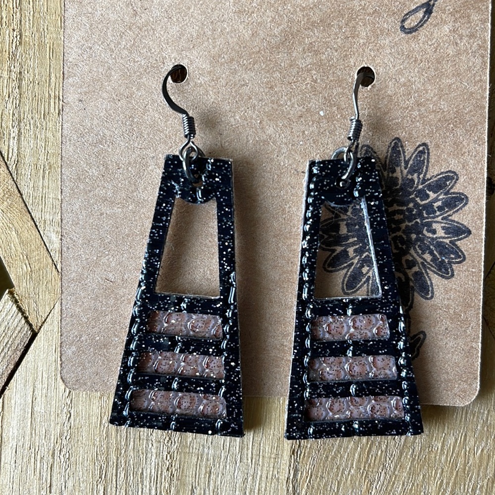 Faux Leather black and brown earrings